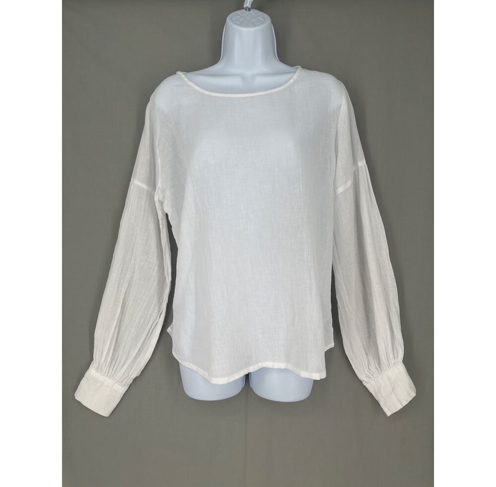 Free The Label Top Womens Large White Lightweight Cotton Summer Long Sleeve